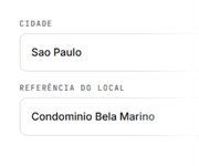 Formuulário com campos Cidade (São Paulo está escolhido) e Referência do Local (Condomínio Bela Marino está escrito)